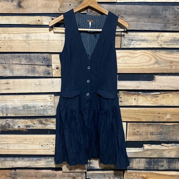 Free People Dresses & Skirts - Free People Wool Suit Vest Pleated Button Down Drop Waist Dress Gray Size 4